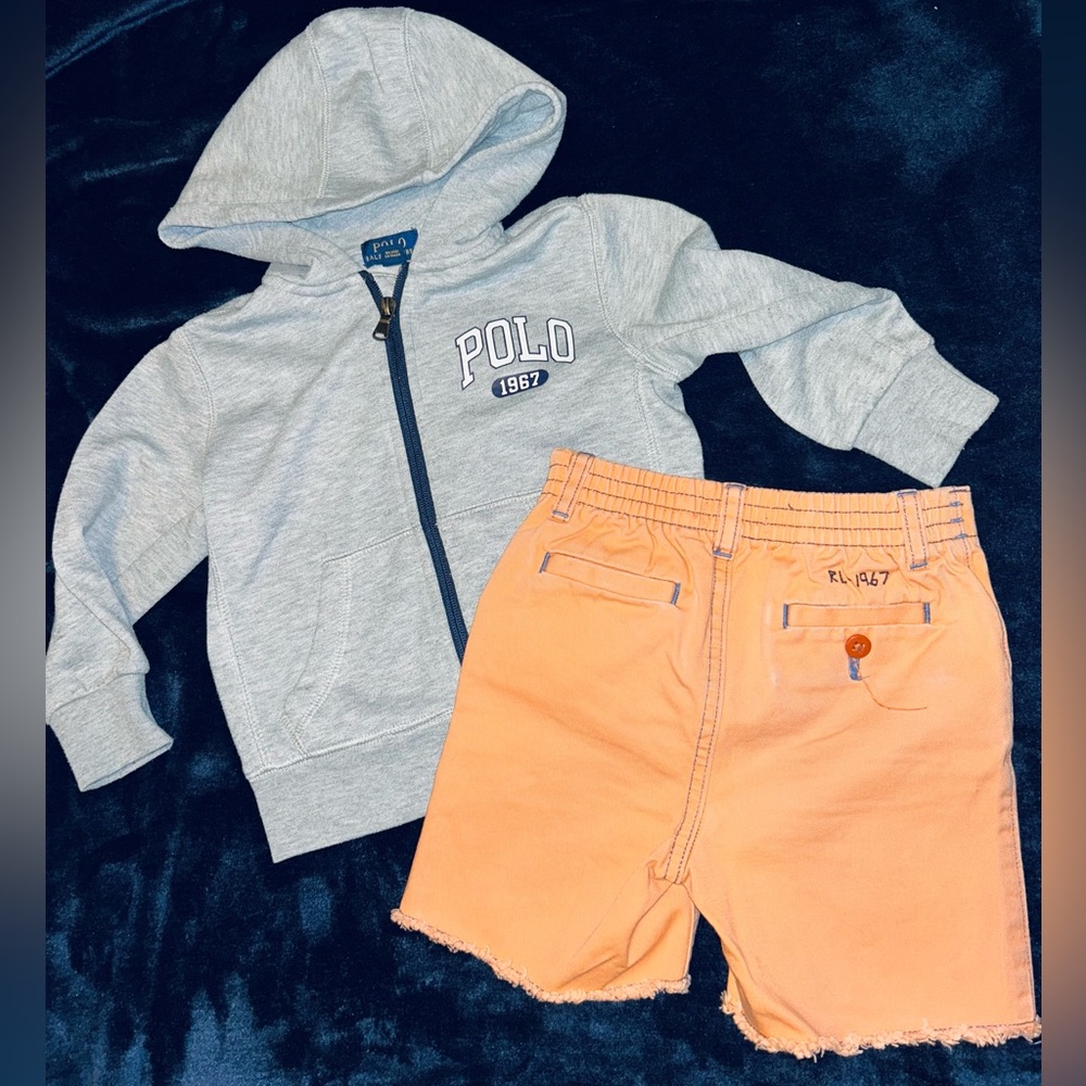 Polo Ralph Lauren Cotton Orange Creamiscle Shorts Size 2T w/Polo Zip-up Hoodie